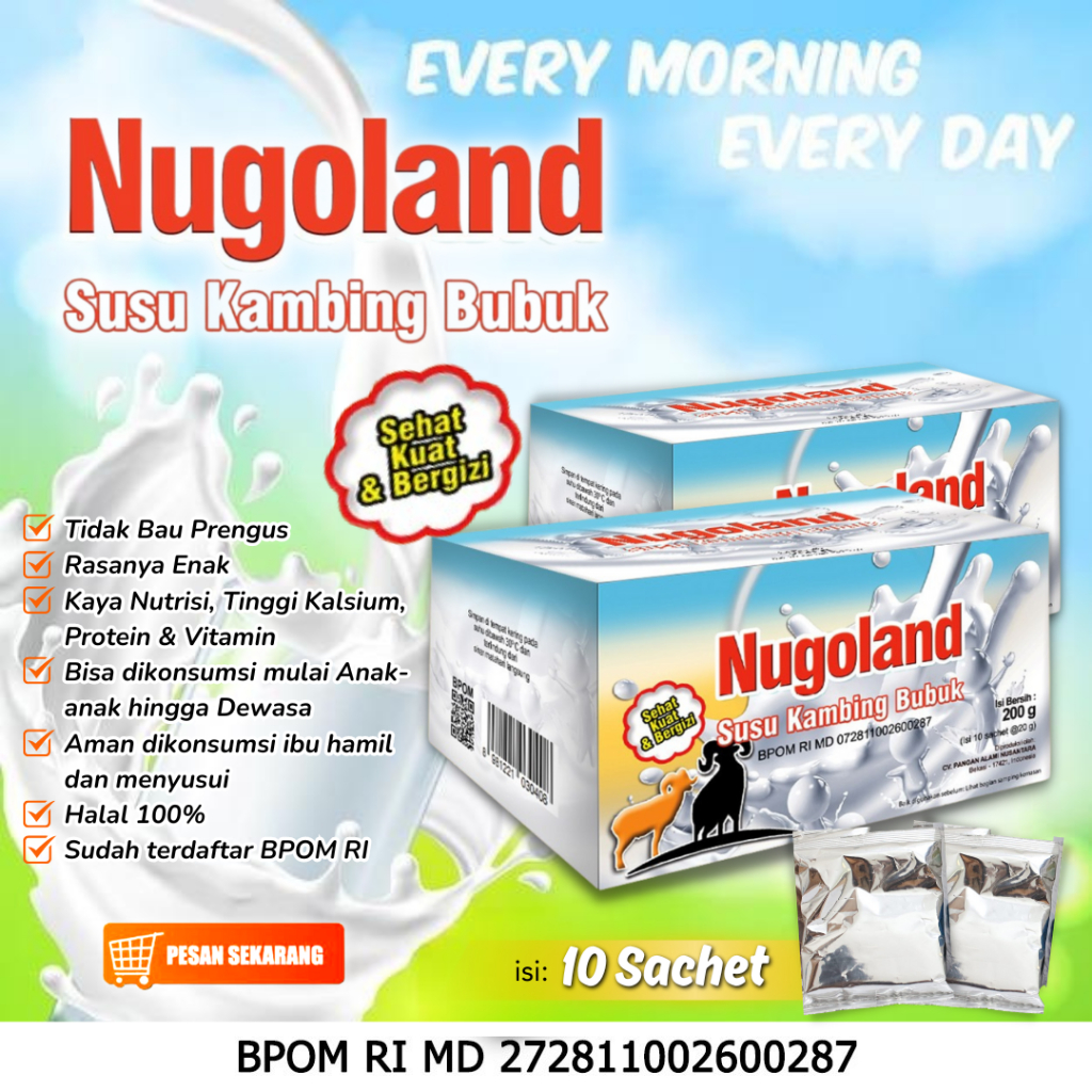 

Susu Kambing Bubuk NUGOLAND Ath-Thoifah Isi 10 Sachet Saset Rasa Original Asli Bukan Etawa Goat Milk