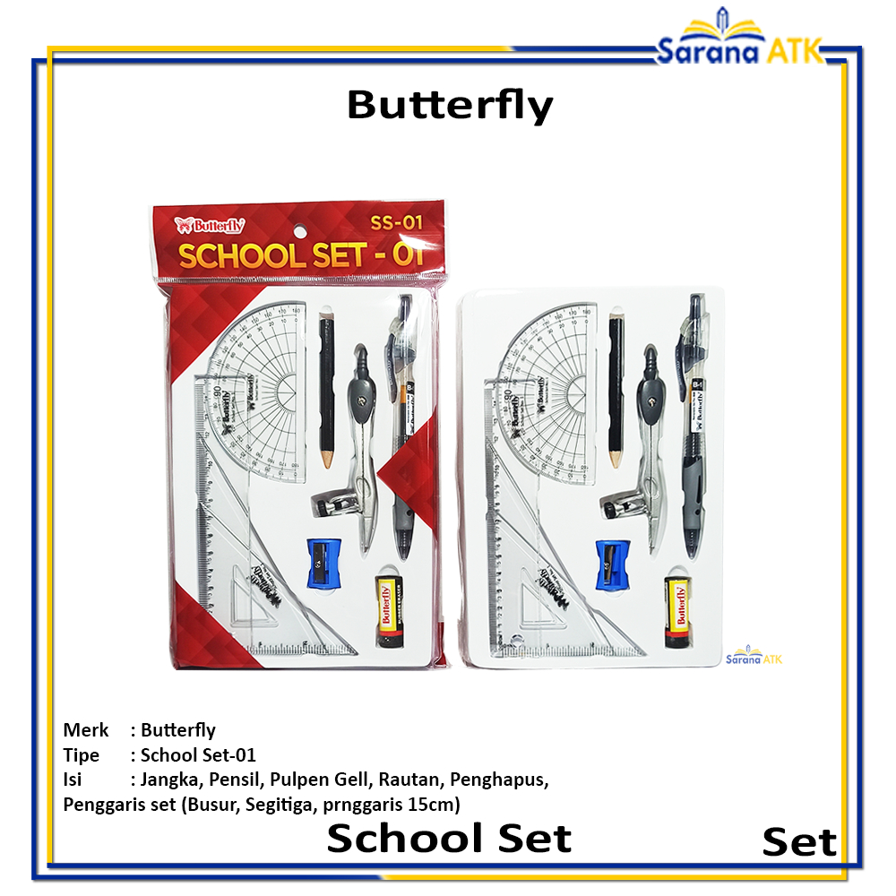 

Butterfly - Alat Tulis Penggaris Busur, Jangka & Pensil SS 01 - Set