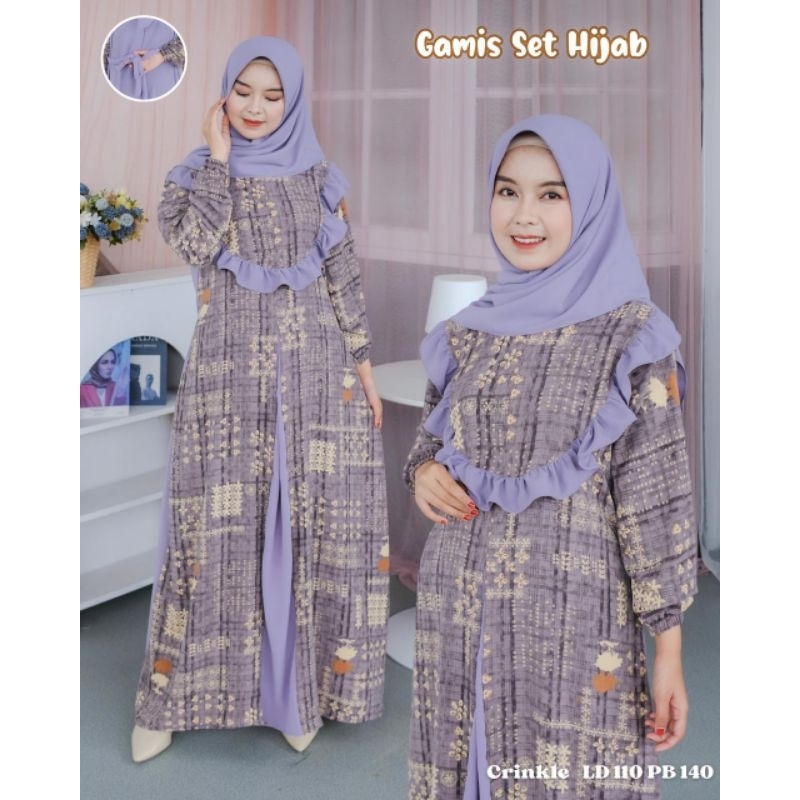GAMIS SET HIJAB CRINKLE REMPEL DADA TERBARU