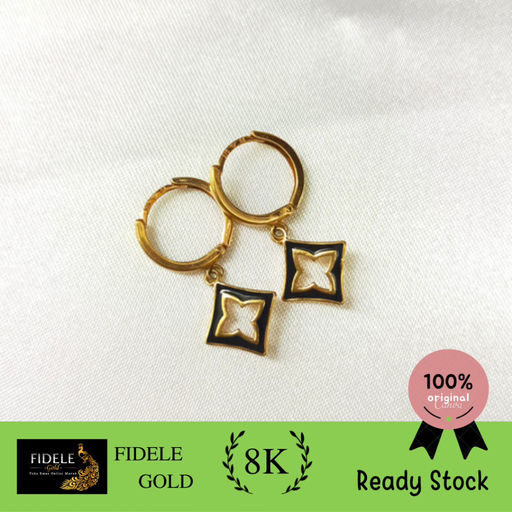 Anting klep model LV emas asli kuning kadar muda ANT0020