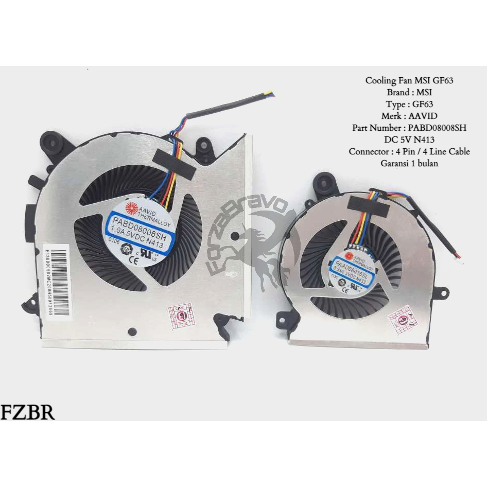 Cooling Fan Laptop Fit GF63 MS-16R1 GF65 sepasang (Garansi 1 bulan)