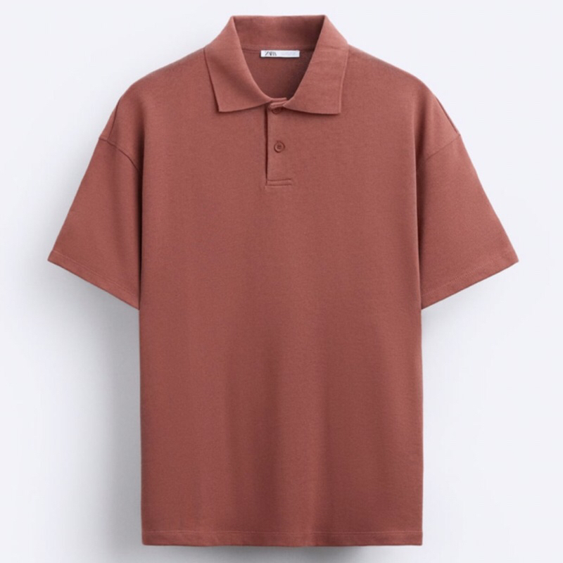 ZARA Men Textured Polo Shirt Kaos Pria Lengan Pendek Burgundy