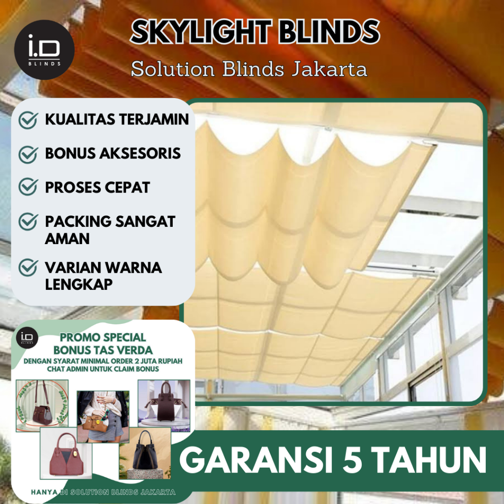 Skylight Blind Tirai Kanopi Gorden Gulung Blind Atap Elegan Premium
