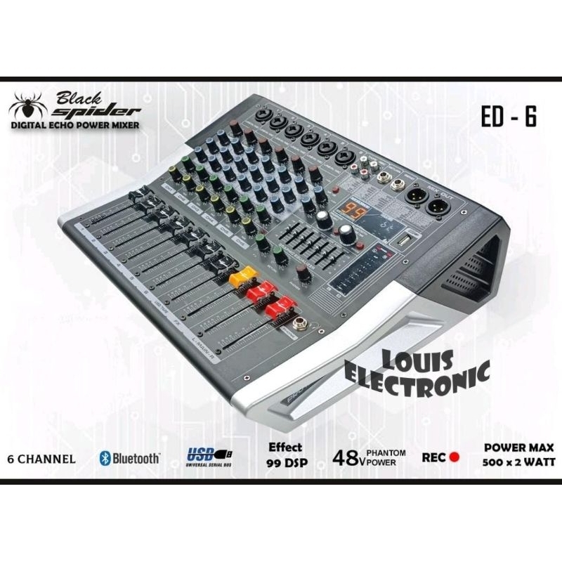 Power Mixer Black Spider ED6 ED 6 ED-6 6 Channel Bluetooth ORIGINAL Black Spider