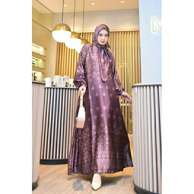 Gamis Set Hijab Armani Silk Premium motif Etnik