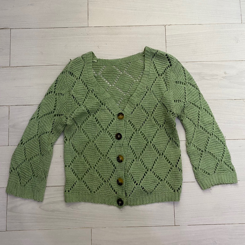 PRELOVED Knitted Green Cardigan Fairycore Cottagecore Vintage Crochet