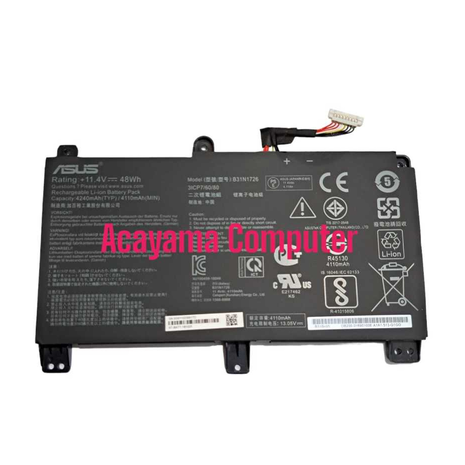 Baterai Laptop Asus ROG Strix G512 G512LI GL531 GL531GT GL731 B31N1726