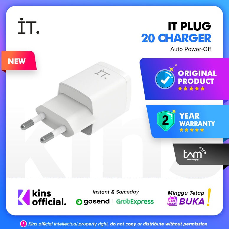 Murah IT Plug 2 Charger  White  IT Plug 2w Charger Wall  IT 2w Kepala charger  IT Plug 2w Charger  I