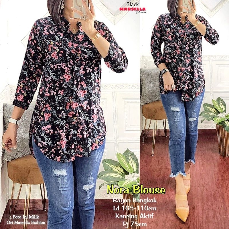 lalita tunik rayon viscose marsela tunik motif bunga kecil kemeja tunik jumbo ld 110 xl xxl kemeja c