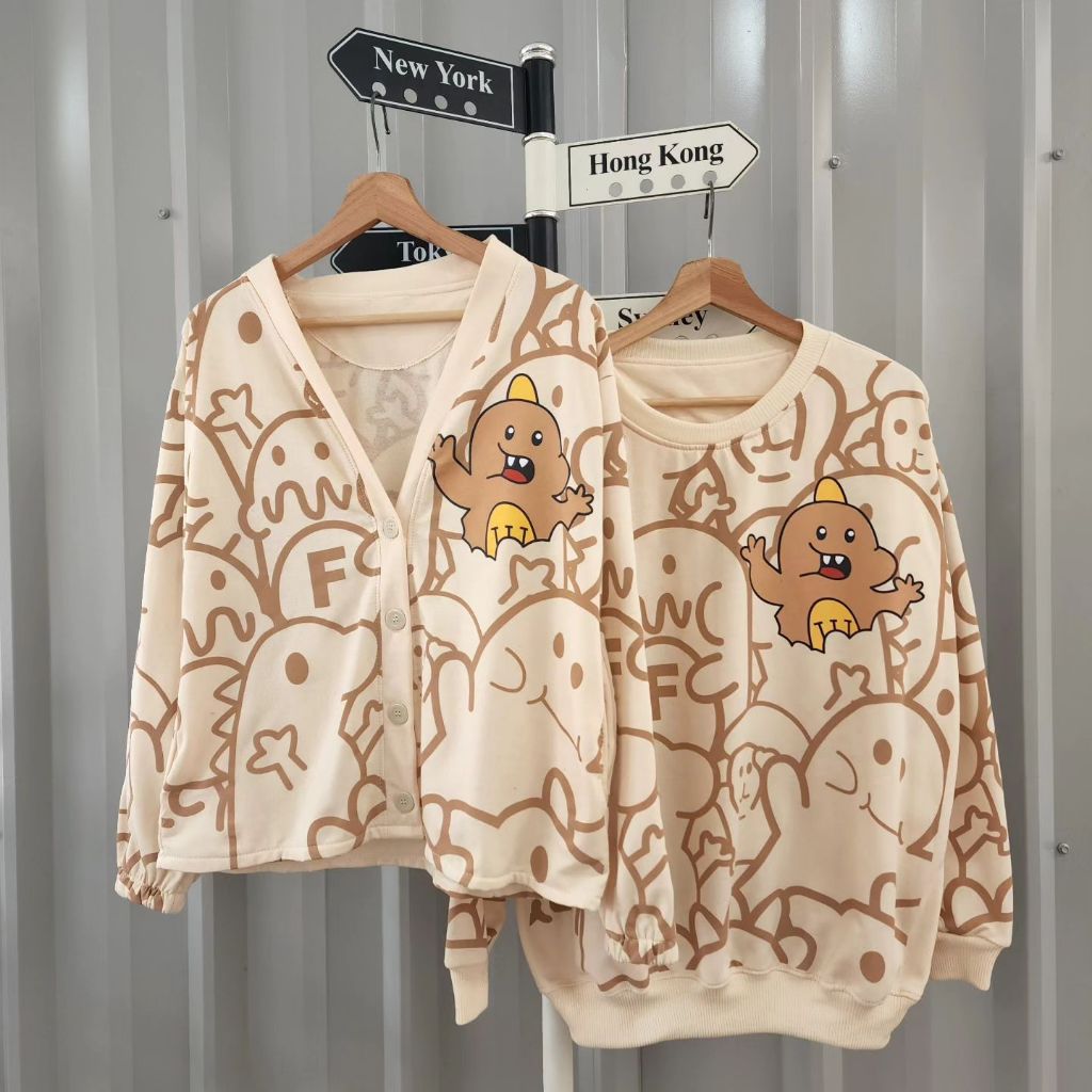 ( isi 2 pcs ) Jaket couple pasangan terbaru HI DINO FULL PRINT / sweater couple pasangan / hoodie co