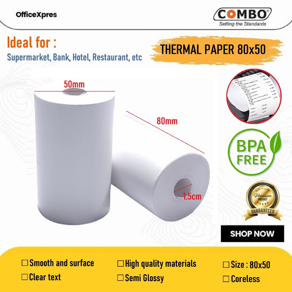 Thermal Paper 80x50B / Kertas Thermal Roll 80 x 50 / Kertas Struk Roll / Kertas SPBU / Kertas Roll /