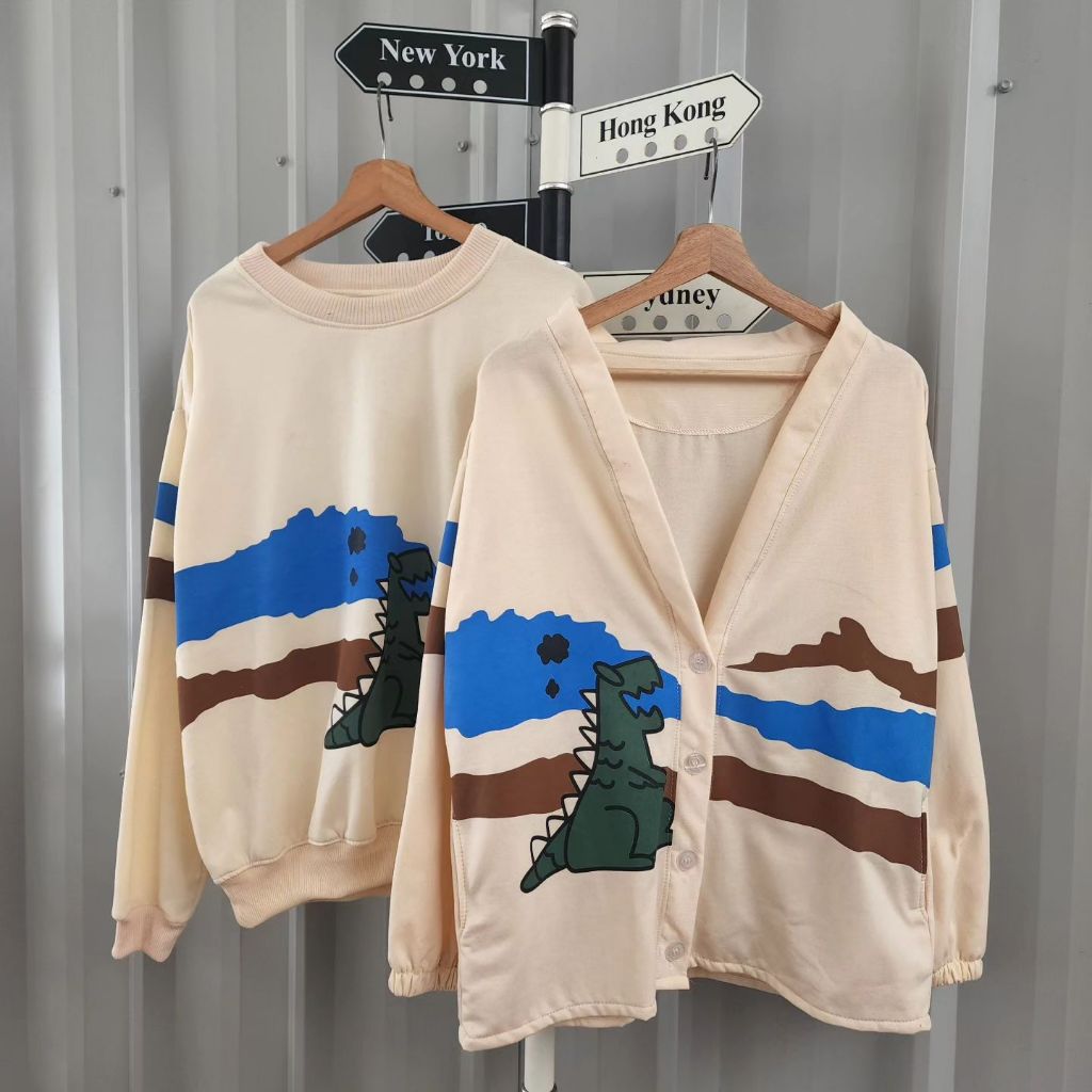 ( isi 2 pcs ) Jaket couple pasangan terbaru DINO PAINTING / sweater couple pasangan atasan crewneck 