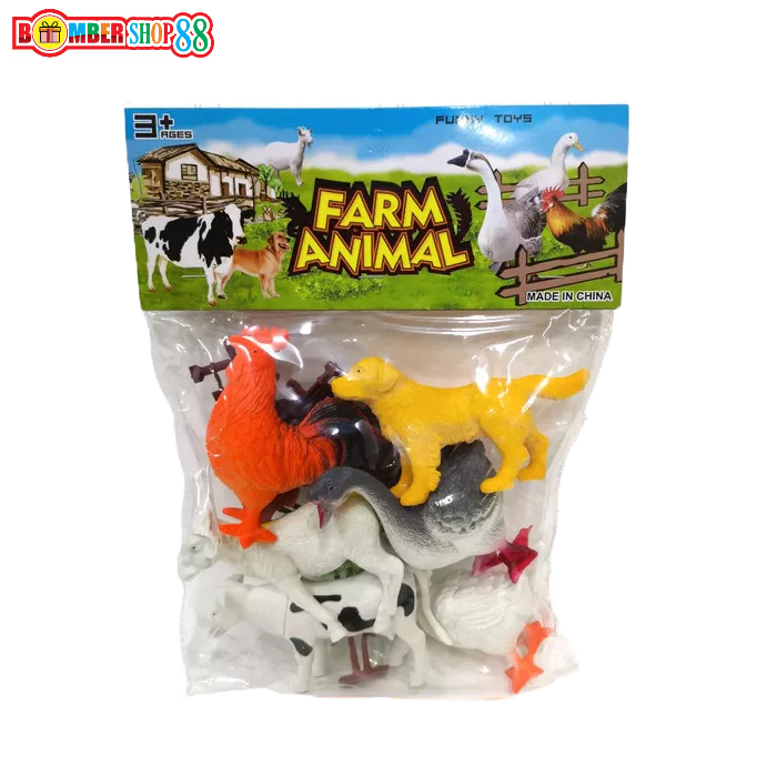 Mainan Hewan Farm Animal Binatang Karet Besar Isi 6pcs Q901