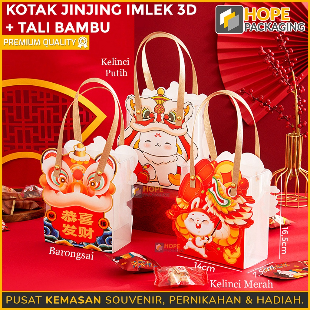 

Kotak Jinjing Edisi Imlek 3D + Tali Bambu / Box Barongsai Mini / Souvenir Imlek Hadiah Cookies / permen / Gift Box CNY
