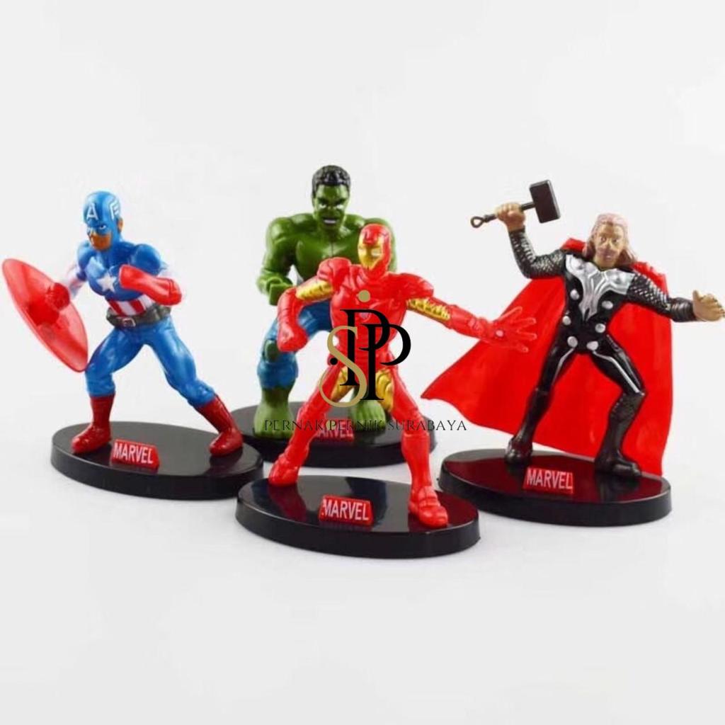 MINIATUR DEKORASI KUE TART AVENGER 1 SET ISI 4 THOR HULK IRON MAN CAPTAIN AMERICA KAPTEN AMERIKA HUL