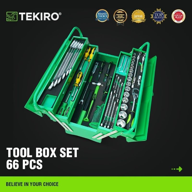 TOOL BOX / TOOL KIT SET 66PCS TEKIRO Box Cover Besi | Toolset | Toolbox | alat tukang perkakas