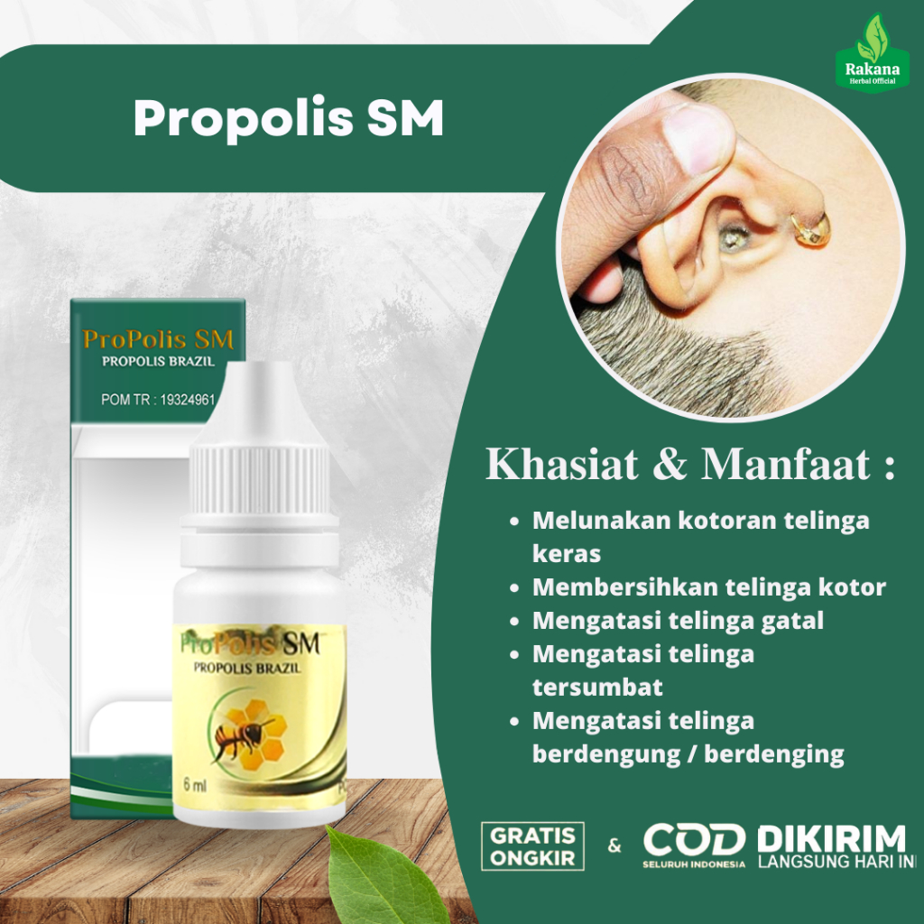 Obat Tetes Telinga Kotoran Keras, Obat Pelunak Kotoran Telinga Keras, Pembersih Telinga Propolis SM
