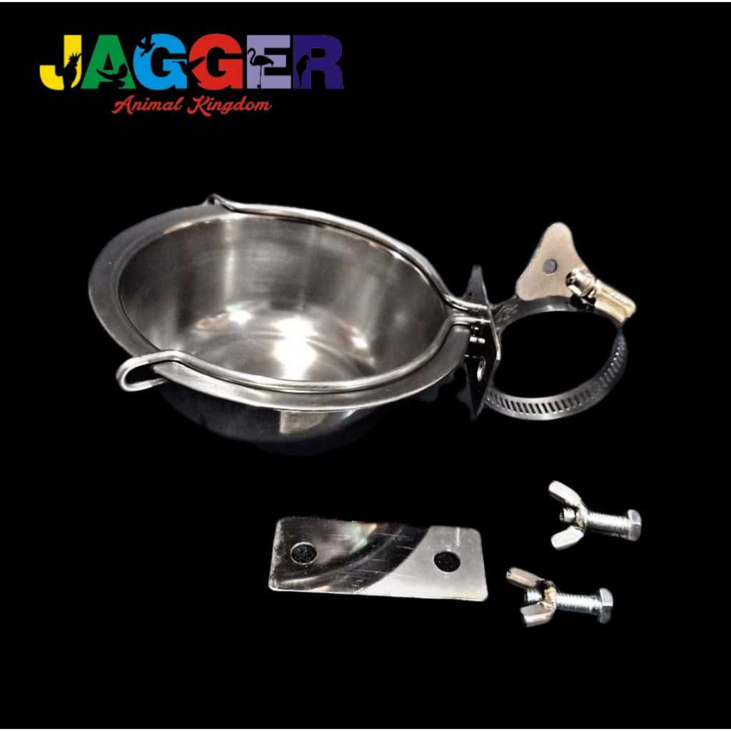 Jagger Tempat Pakan Stainless Steel Universal Wadah Minum Makanan Burung Parrot Kucing Anjing Dog Ca