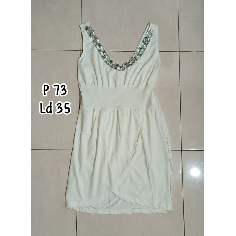 NEW - party dress gaun pesta wanita putih sexy tanpa lengan mini dress permata belahan tengah you ca