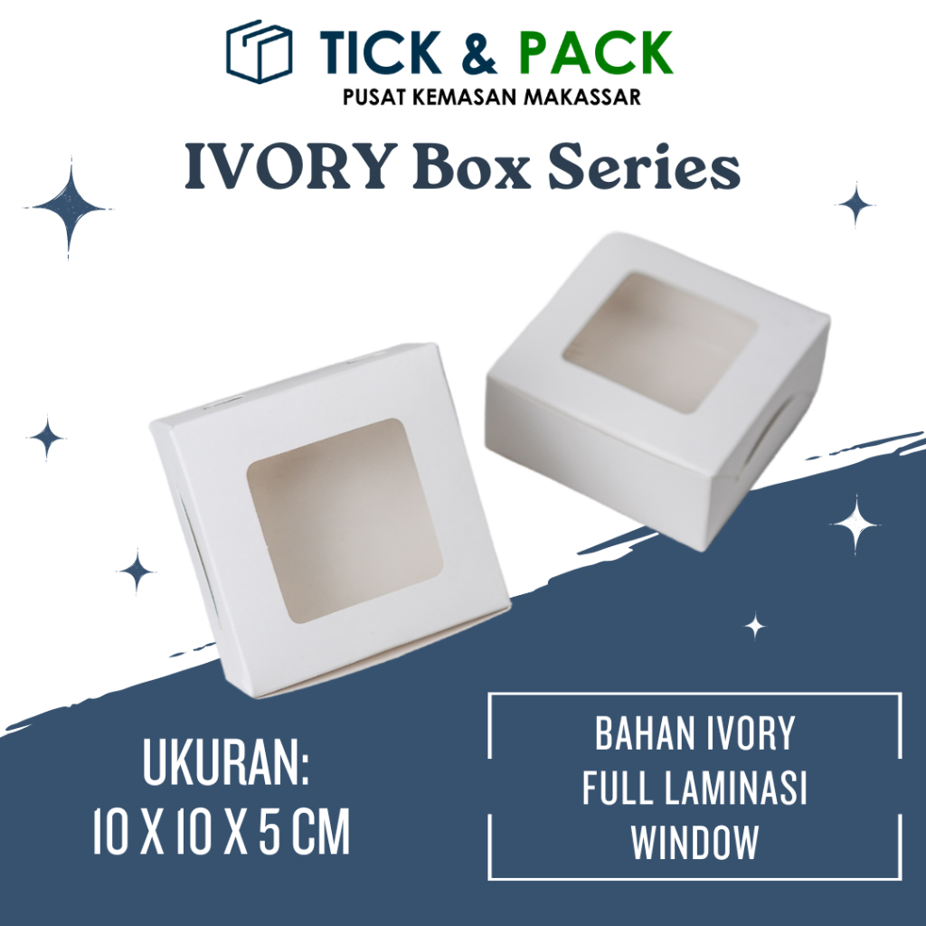

[ Isi 10 ] Dus Ivory 10 x 10 x 5 CM Laminasi Jendela Box Ivory Dus Kue Kemasan Kue Box Packaging Kardus