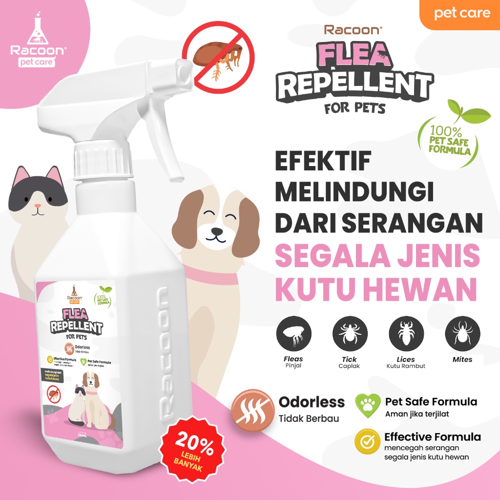Racoon Flea Repellent Spray Pencegah Kutu Anjing & Kucing | Natural Base Aman Terjilat