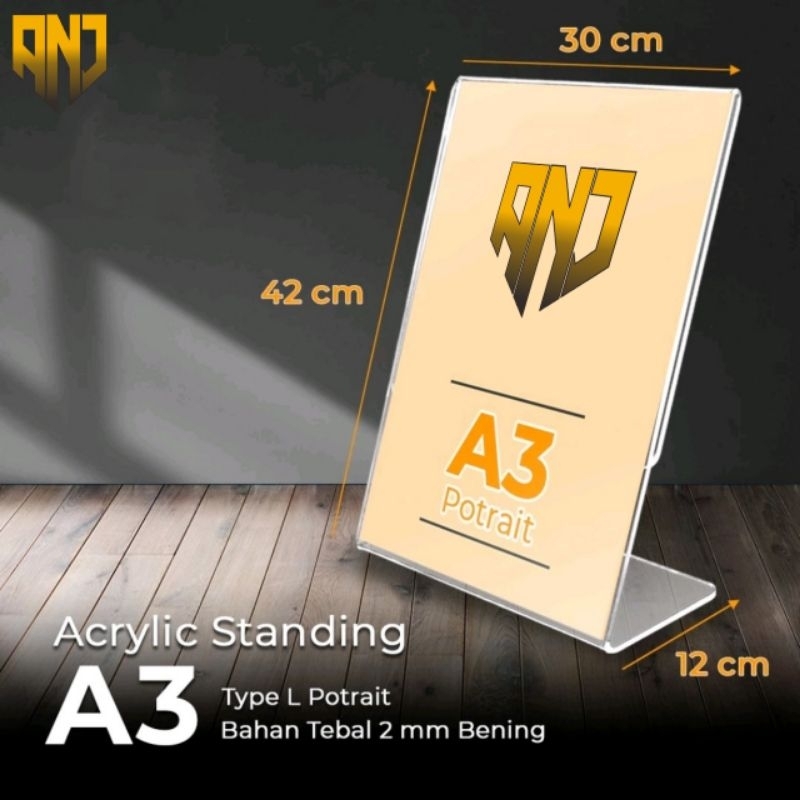 

Acrylic Display/ Card Display / Nomor Meja / Tempat Brosur L Potrait A3
