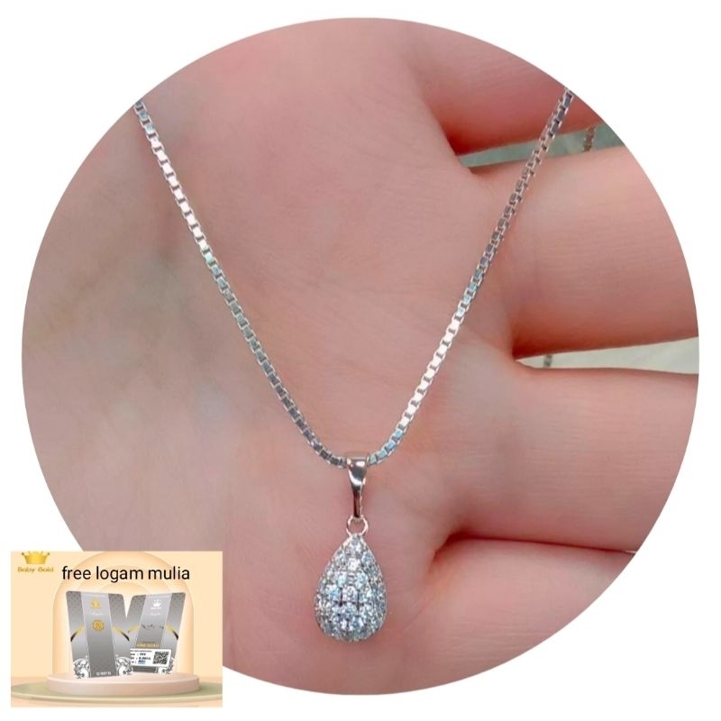 Kalung Titanium Wanita Itali Silver Anti Karat Dan Anti Luntur Perhiasan Lapis Emas Putih Asli Ori