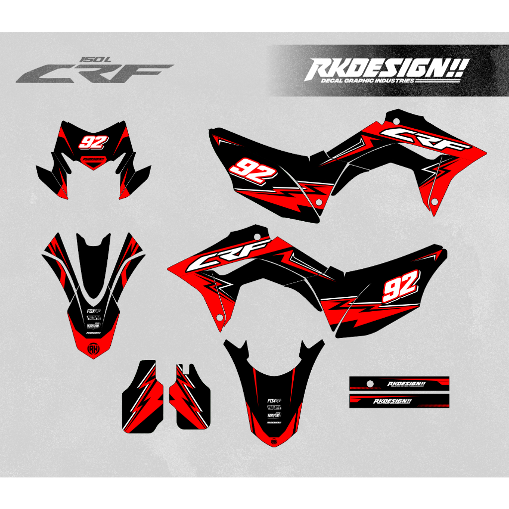 DECAL MOTOR CRF 150 L - HITAM MOTIF MERAH KEREN PREMIUM SUPERGLOSSY