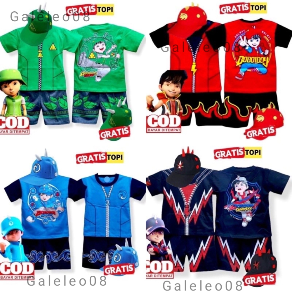 BAJU ANAK BOBOIBOY GRATIS TOPI BOBOIBOY ANAK LAKI LAKI / SETELAN BAJU ANAK BOBOIBOY SOLAR AIR API GA
