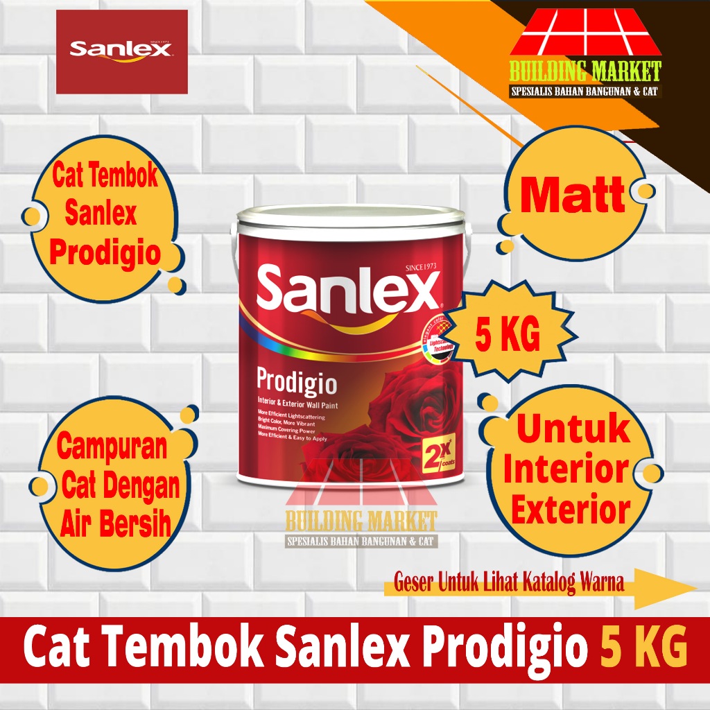 CAT PLAFON GIPSUM CAT TEMBOK SANLEX PRODIGIO INTERIOR 6000 WHITE 5 KG