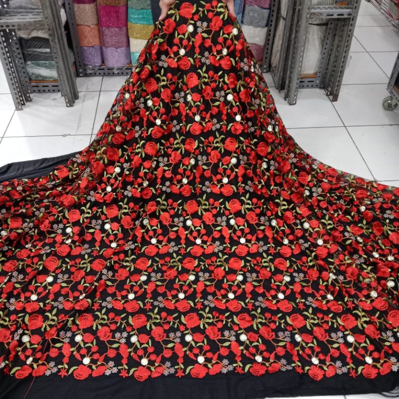 BAHAN KAIN TILE GARDEN BUNGA BORDIR AKAR MERAMBAT
