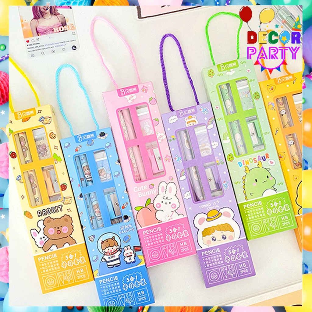 

DP Stationery Karakter Tulis Set 5in1 Alat Tulis Anak Sekolah Penghapus penggaris Pensil Serutan Karakter Lucu Set Alat Tulis Anak Motif Kartun