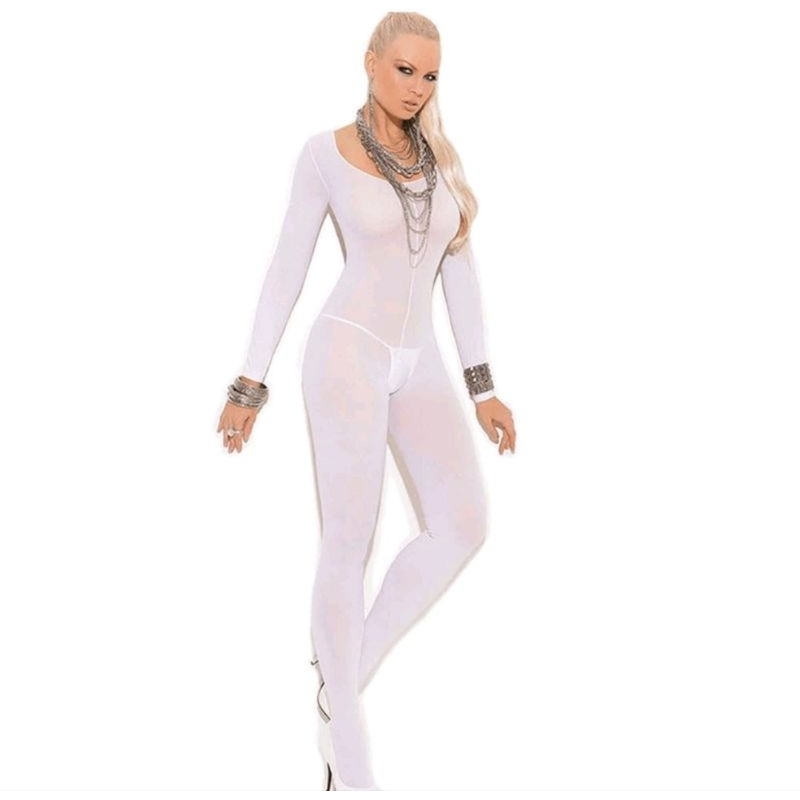 body stocking wanita full tubuh round neck sexy warna putih /(white)