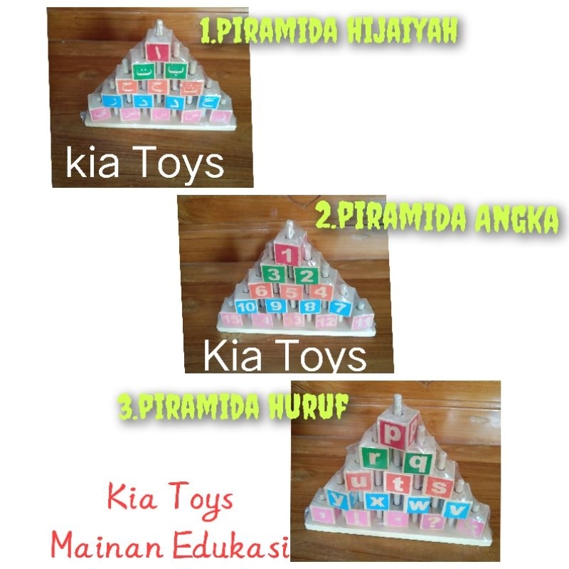 Mainan Edukasi Anak Menara Balok Susun Piramida Kayu Pinus Ape Paud TK Mainan Piramida Huruf /  Pira