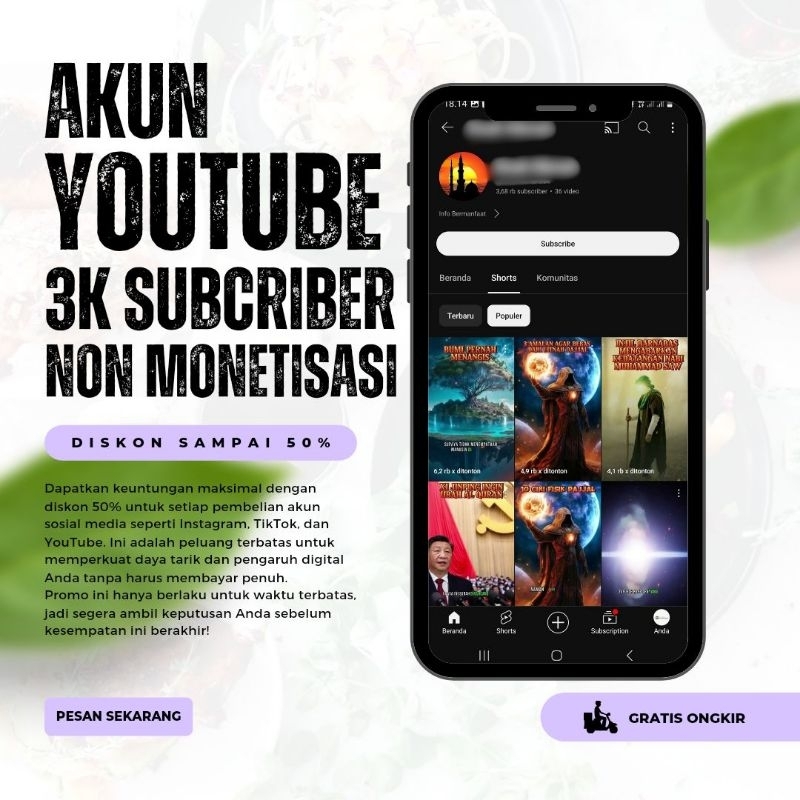 AKUN YOUTUBE 3.000 Subcriber Non Monetisasi
