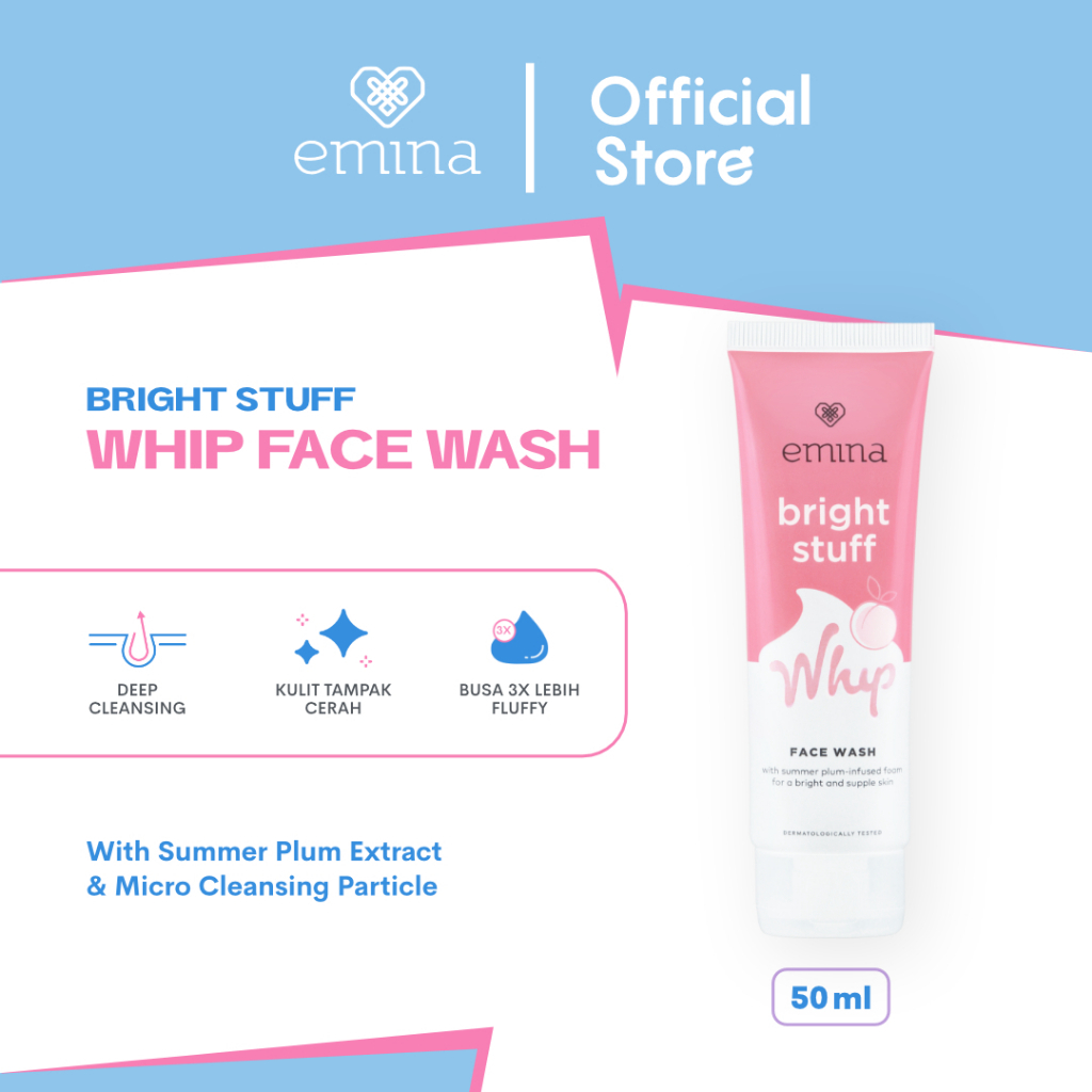 Emina Bright Stuff Whip Face Wash 50 mL - Sabun Muka Cerah Glowing Busa 3x Lipat