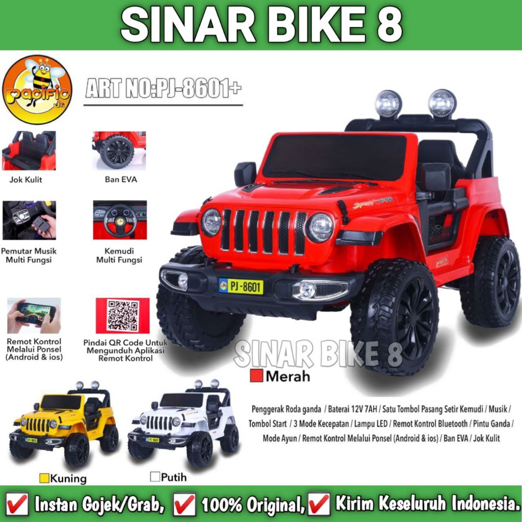 Mobilan Aki PACIFIC PJ-8601 / 8601+ JEEP Jok Kulit Mainan Anak Remote Control