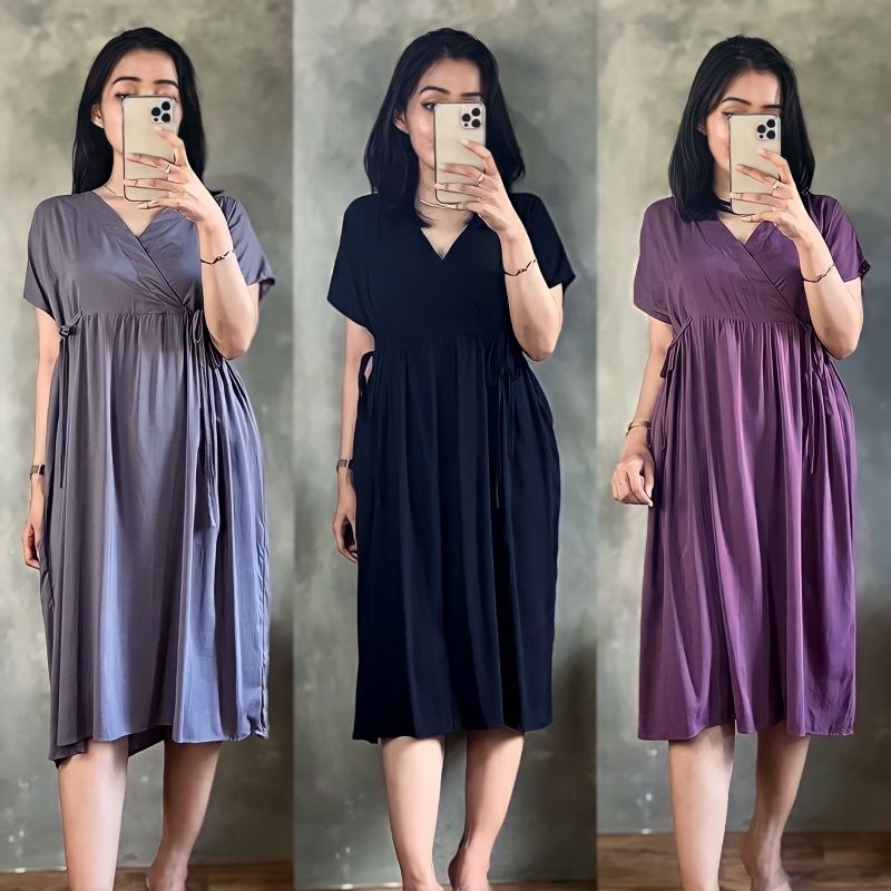 Daster Kimono Polos panjang / Daster Rayon tali samping