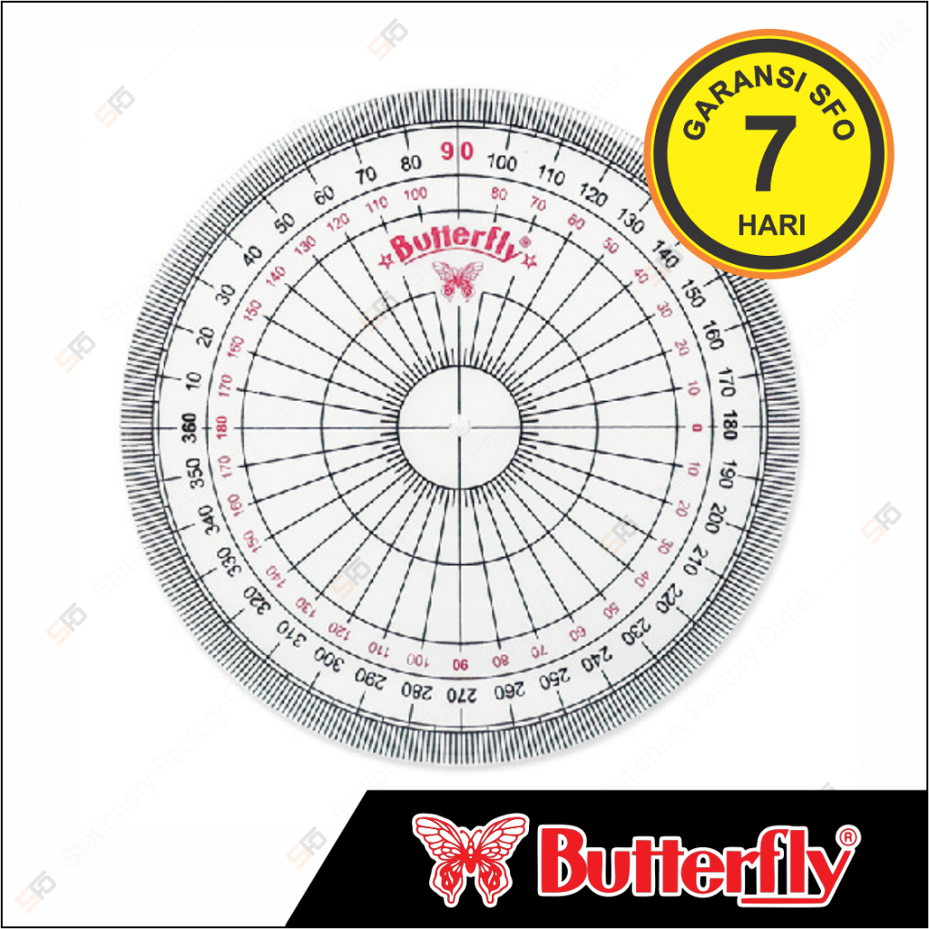 

Penggaris Busur Butterfly 360 derajat 10cm Full