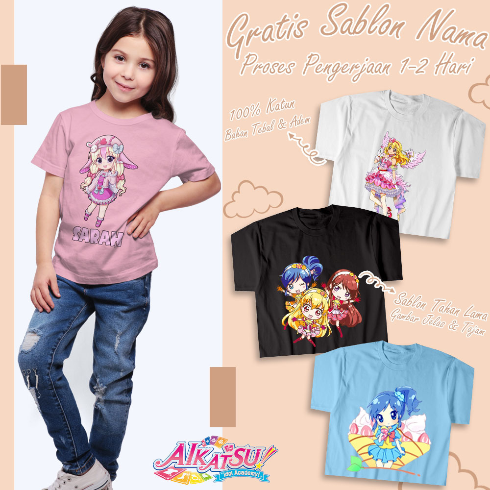 Baju Aikatsu Anak dan Dewasa Kaos Couple Ibu dan Anak Motif Aikatsu