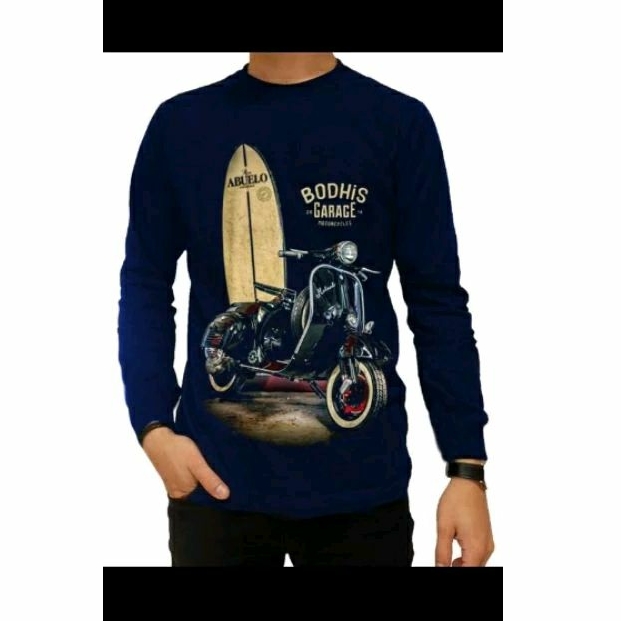 Kaos Distro Cowok Lengan Panjang Original Vespa Bodhis Garage Baju Premium Pria Keren Terbaru Atasan