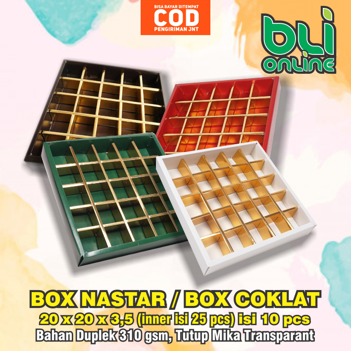 

Box Nastar 20 x 20 x 3.5 isi 10pcs / Dus Coklat / Kemasan Mochi / Kotak Coklat / Kotak Nastar