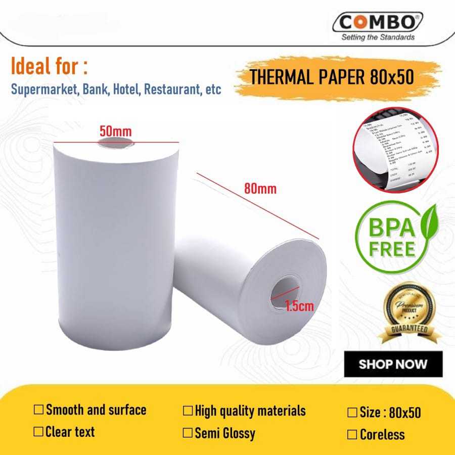 

Thermal Paper 80x50B / Kertas Thermal Roll 80 x 50 / Kertas Struk Roll Combo