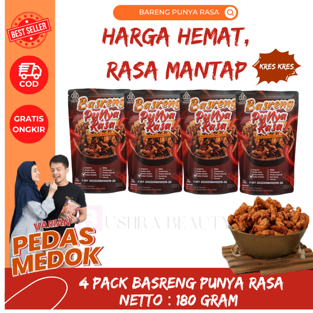 

Basreng Punya Rasa Paket Hemat Isi4 Cemilan Pedas Basreng Pedes Medok Dengan Ekstrak Kencur