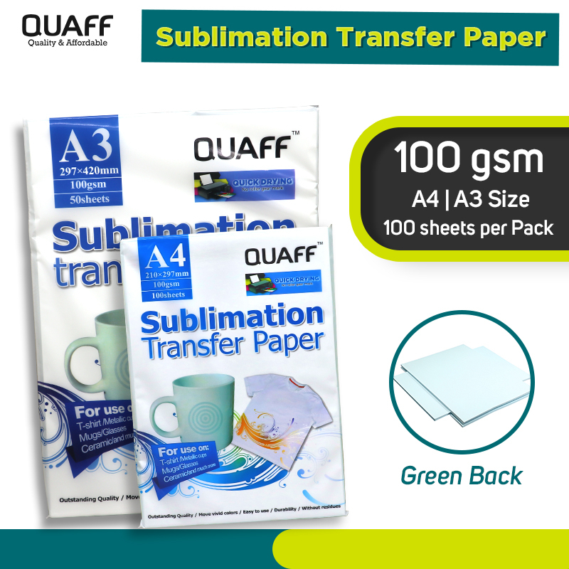 

Kertas Transfer Sablon Sublimation A4 100Lembar / A3 50Lembar 100Gsm merek QUAFF
