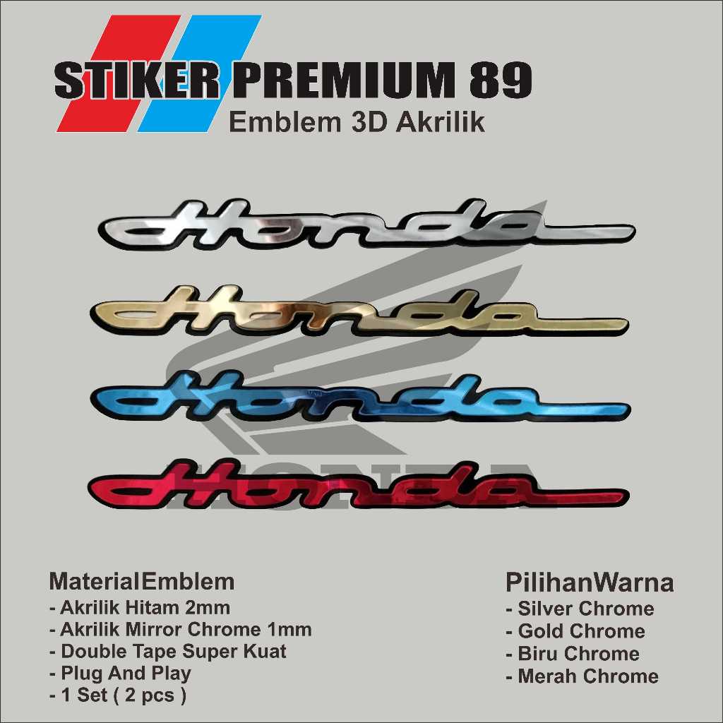 Emblem HONDA LATIN Logo Timbul 3D Bahan Akrilik Mirror Chrome Tebal 3mm Premium