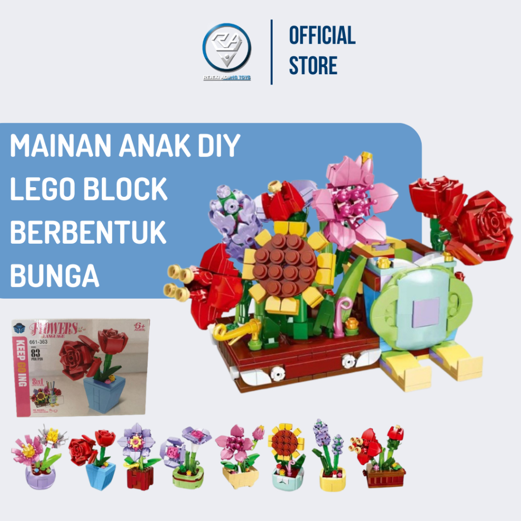 Mainan Anak DIY Lego Block Berbentuk Bunga | Mainan Bunga Blok Bangunan Building Blocks Flowers DIY 