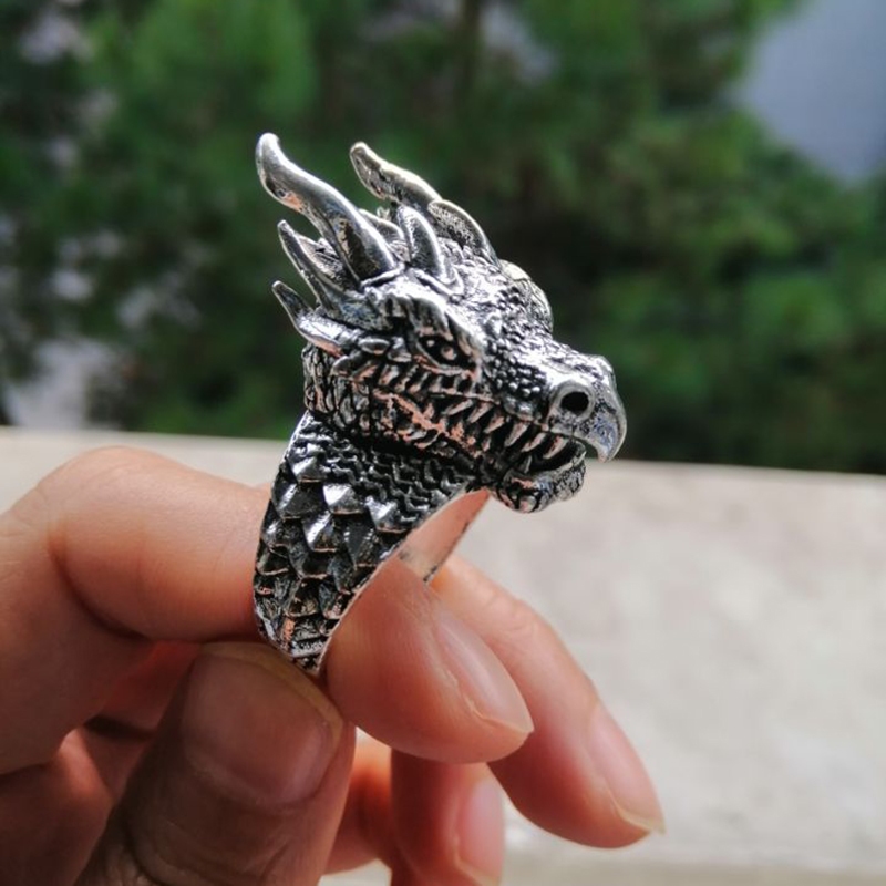 Cincin Kepala Naga Sisik - Scale Dragon Head Ring For Men Resizable / Aksesoris Punk Laki Laki Gaul 
