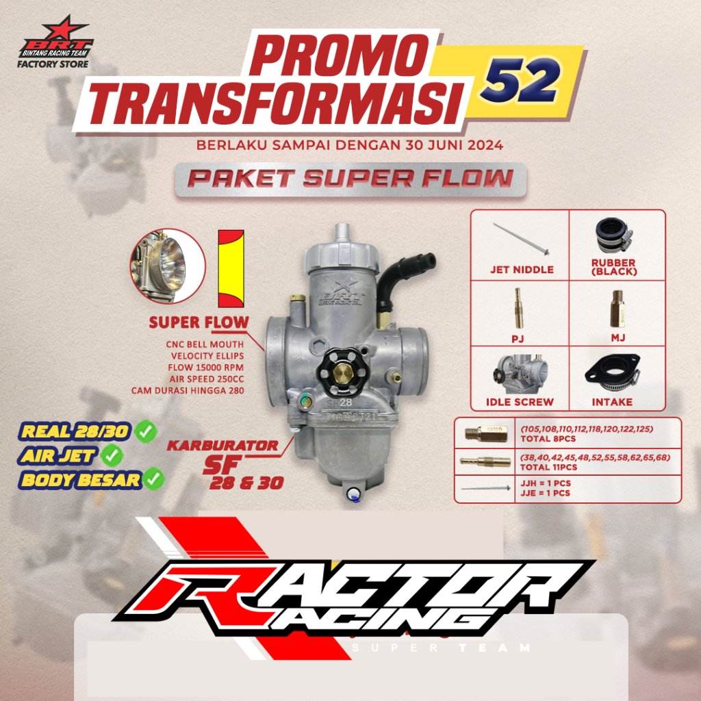 PAKET SUPER FLOW CARBURATOR KARBURATOR KARBU BRT PE SF 28 MM & PE 30 SF 24 SF 26 MM BRT