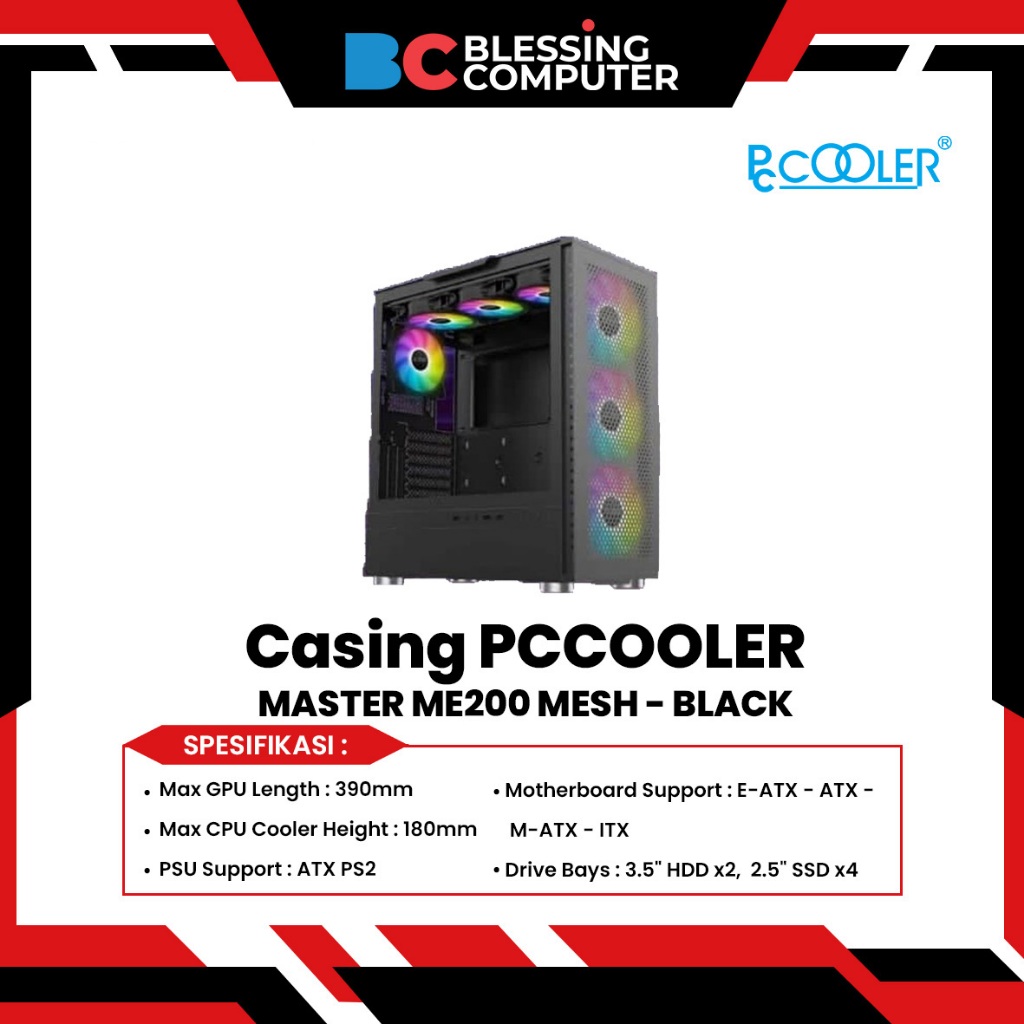 Casing PCCOOLER MASTER ME200 MESH - BLACK / Casing airflow front panel